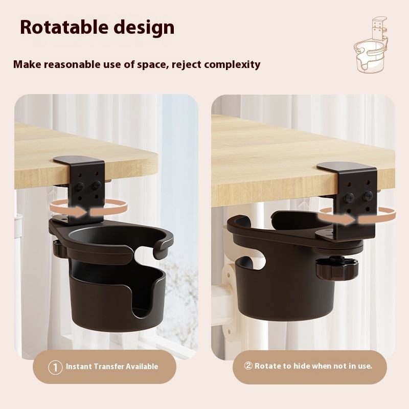Rotatable Clamp-On Desk Cup Holder – Spill-Proof Workspace Solution