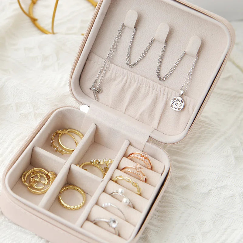 Storage Box Ladies Travel Leather Jewelry Box Classic Black Pure White Fashion Pink Storage Box