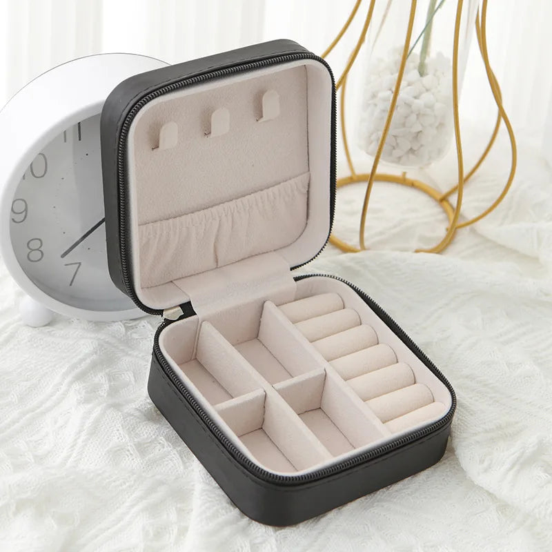 Storage Box Ladies Travel Leather Jewelry Box Classic Black Pure White Fashion Pink Storage Box