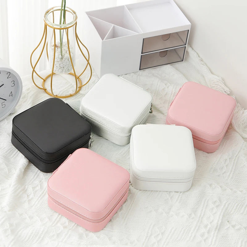 Storage Box Ladies Travel Leather Jewelry Box Classic Black Pure White Fashion Pink Storage Box