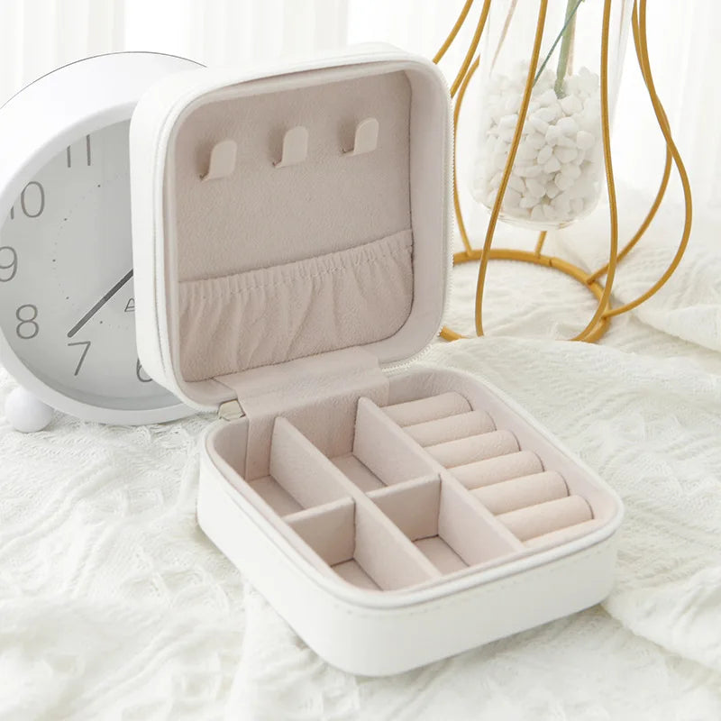 Storage Box Ladies Travel Leather Jewelry Box Classic Black Pure White Fashion Pink Storage Box