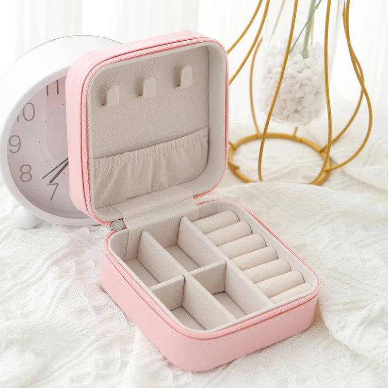 Storage Box Ladies Travel Leather Jewelry Box Classic Black Pure White Fashion Pink Storage Box