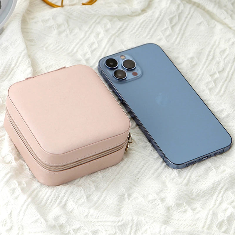Storage Box Ladies Travel Leather Jewelry Box Classic Black Pure White Fashion Pink Storage Box