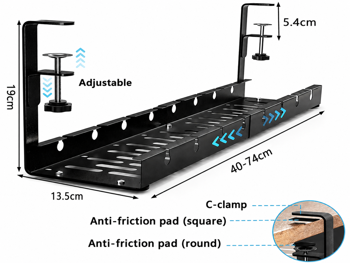Adjustable Under-Desk Cable Management Tray – Clean & Clutter-Free Setup