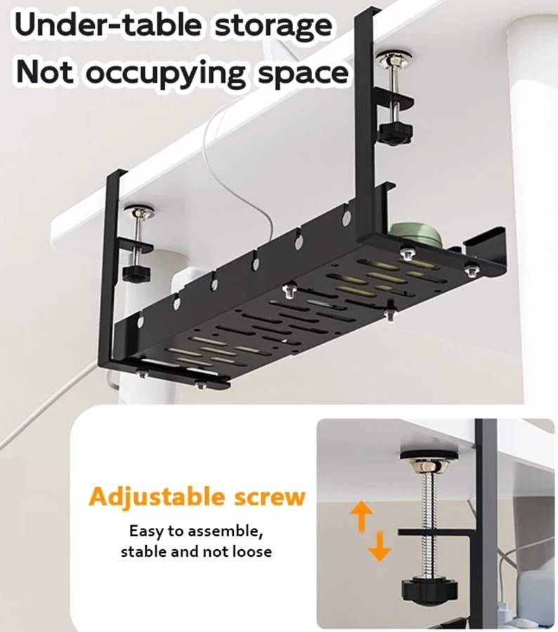 Cable organizer installed under desk