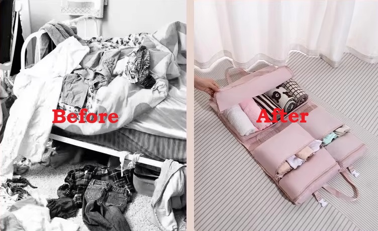 Before and after using travel organizer bag