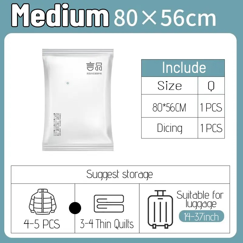 Vacuum compression bag medium size and storage capacity